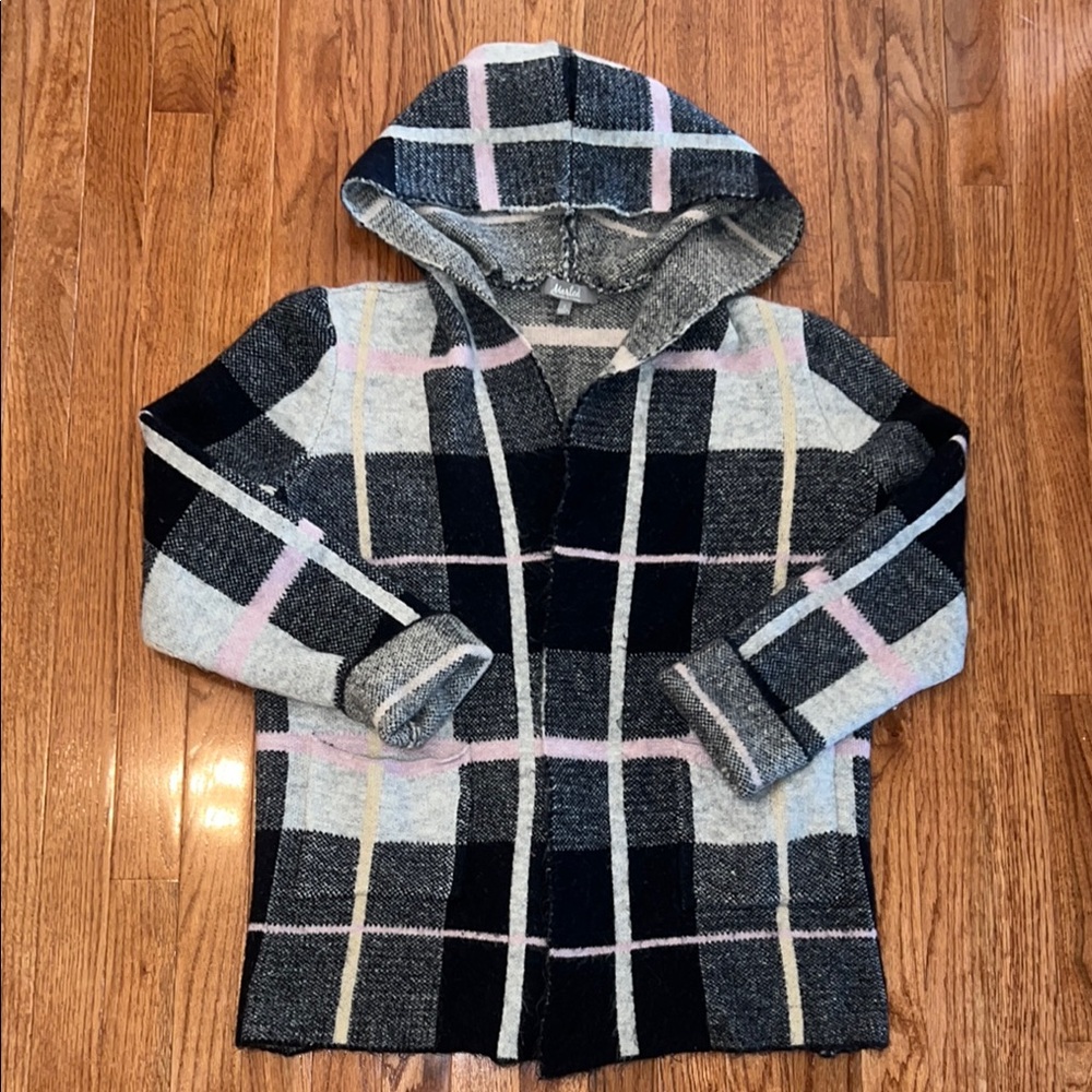 Marled Reunited Dark Blue, Gray & Pink Plaid Sweater Cardigan Women’s Size Small